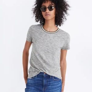 Madewell Gray/Olive Whisper Cotton Ringer Tee